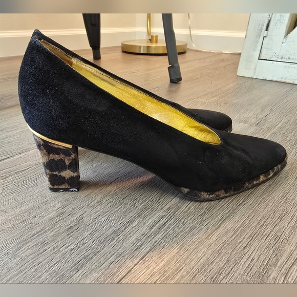 Vintage Mondi Suede Pumps Animal Print & Black Size 8 Made In Italy - Picture 1 of 11